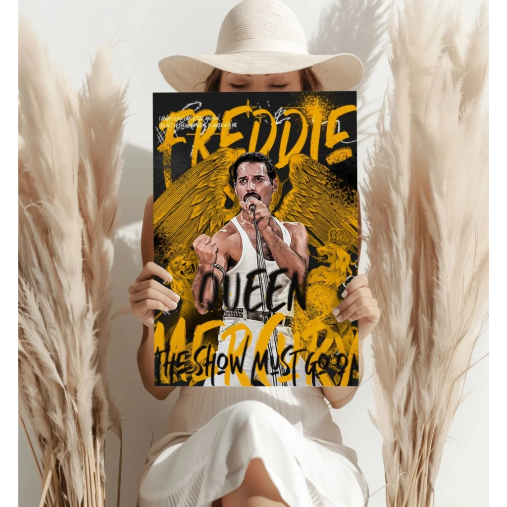 Freddie Mercury Queen Insigne Aluminum Print Golden Wings Art | Contemporary Home Wall Art | vintageantiquesgifts.com