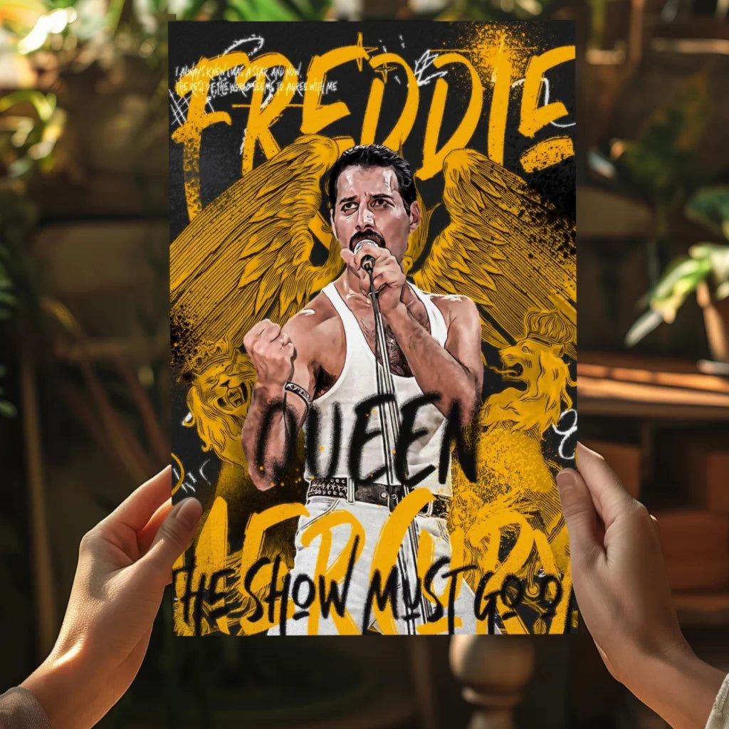 Freddie Mercury Queen Insigne Aluminum Print with golden wings art