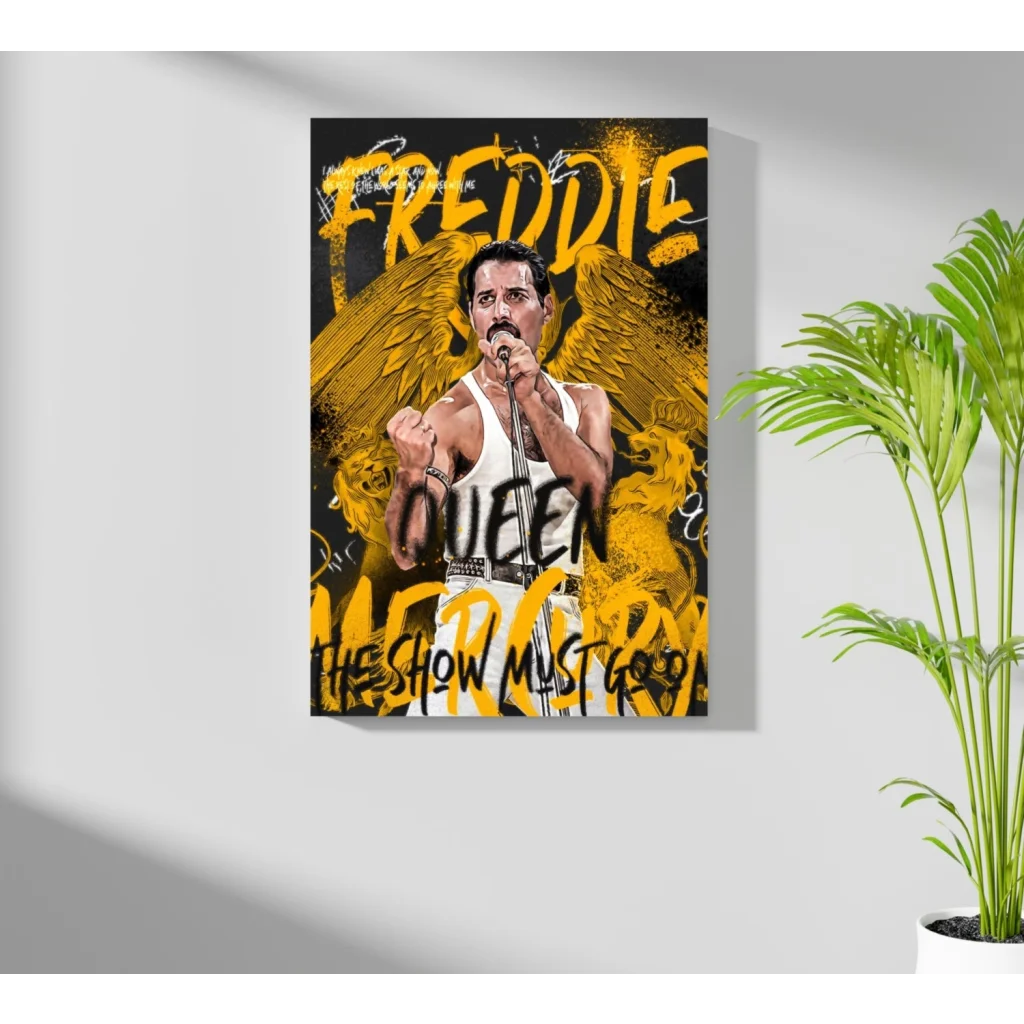 Freddie Mercury Queen Insigne Aluminum Print with golden wings art