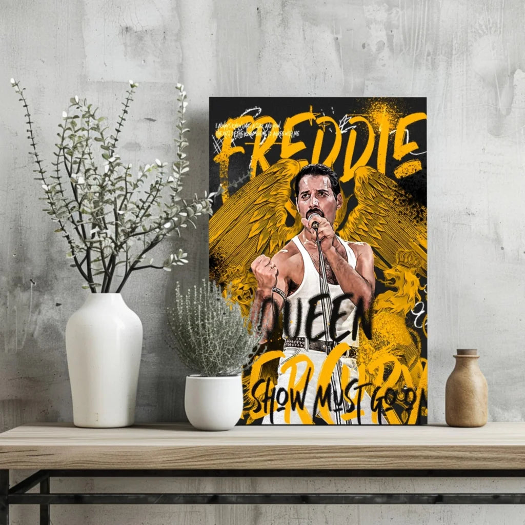 Freddie Mercury Queen Insigne Aluminum Print Golden Wings Art | Glass Wall Art Print | vintageantiquesgifts.com
