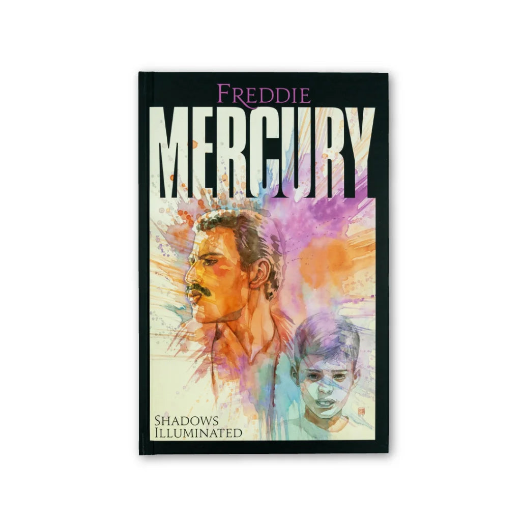 Freddie Mercury Shadows Illuminated graphic novel by Tres Dean with watercolor-style art