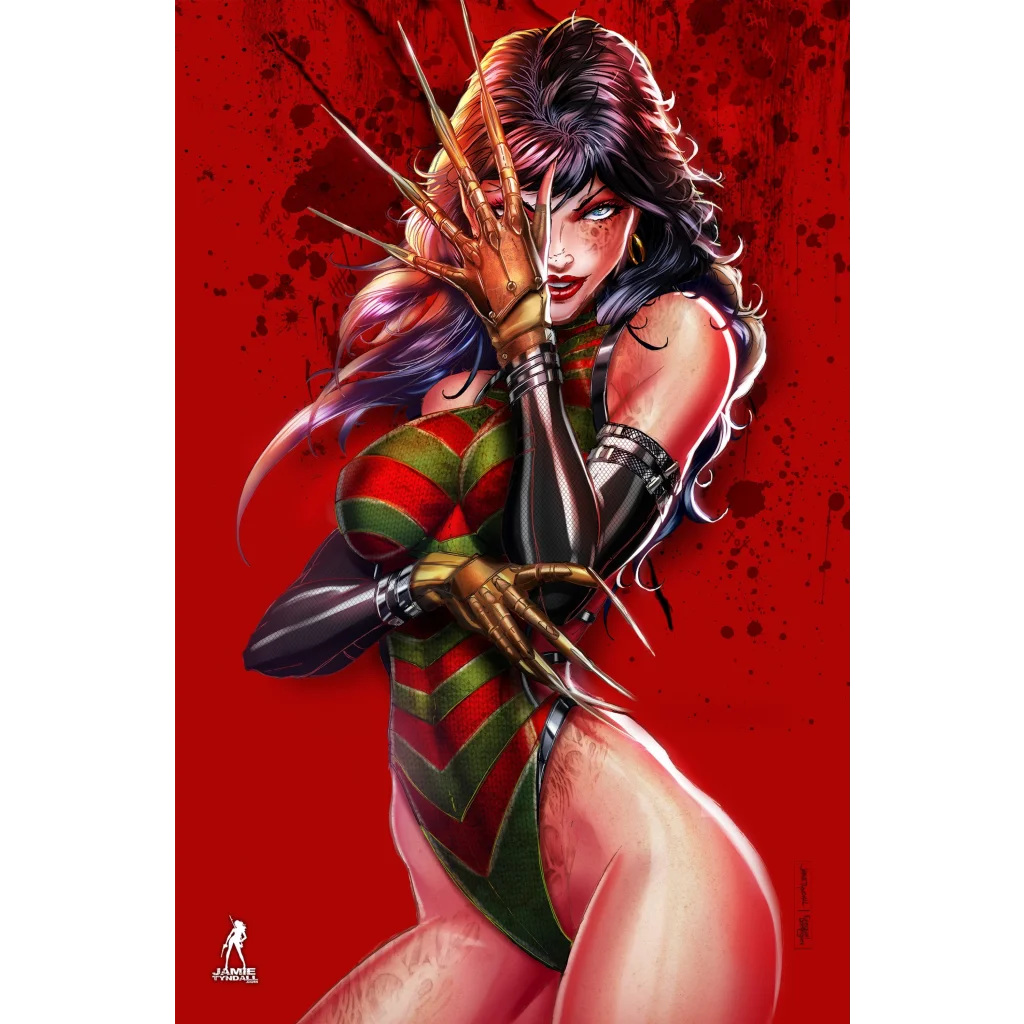 Red and green striped Freddy cosplay variant bodysuit with black claws