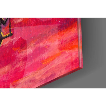 Vibrant abstract glass wall art print with bold reds, pinks, oranges