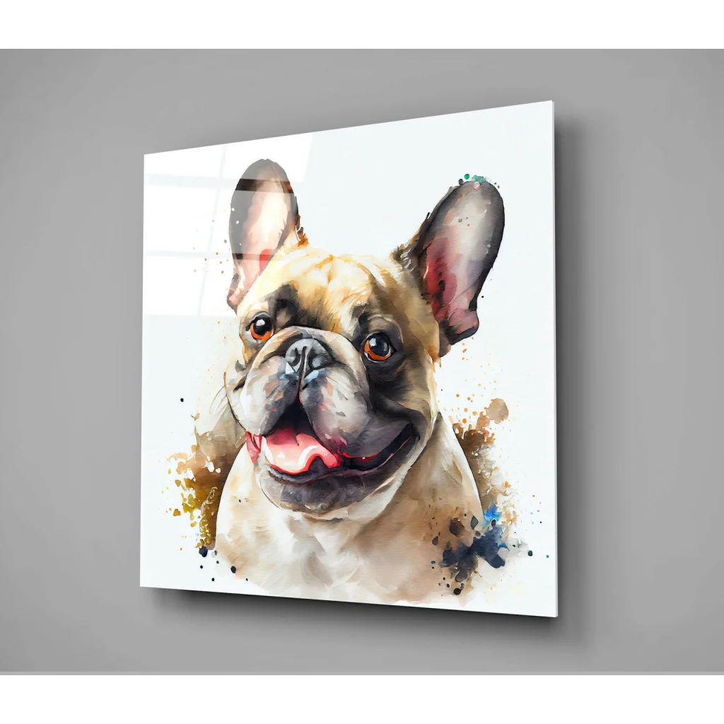 Smiling French Bulldog watercolor on glass wall art