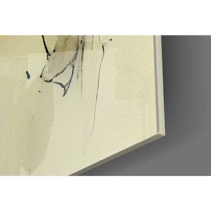 Cream-colored canvas wall art with black ink splatters and drips