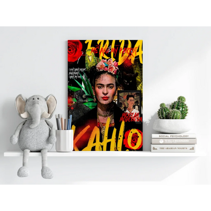 Frida Kahlo pop art on Insigne aluminum prints with floral crown
