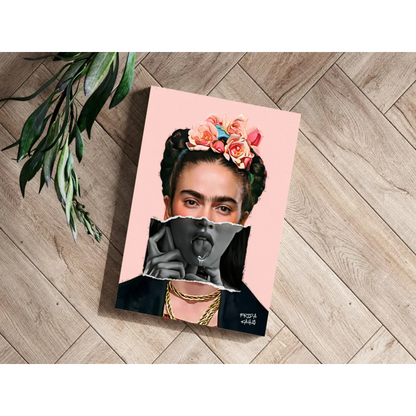 Frida Kahlo pink floral crown black-and-white canvas print set of 4