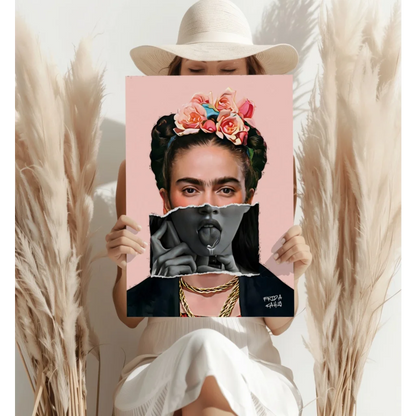 Vibrant Frida Kahlo floral crown black-and-white portrait canvas print set of 4