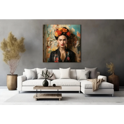 Frida Kahlo Tempered Glass Art with Vibrant Floral Crown | Contemporary Home Wall Art | vintageantiquesgifts.com