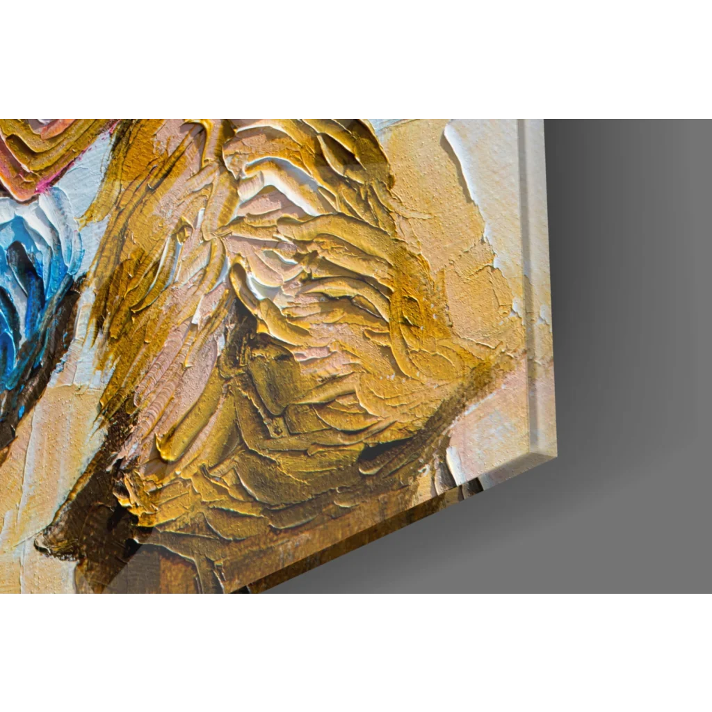 Golden dog boy glass wall art canvas print with textured yellow strokes