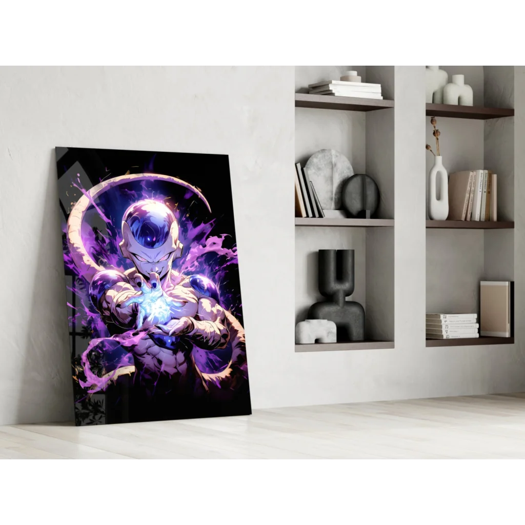 Frieza Dragon Ball Z purple energy glow glass wall art poster