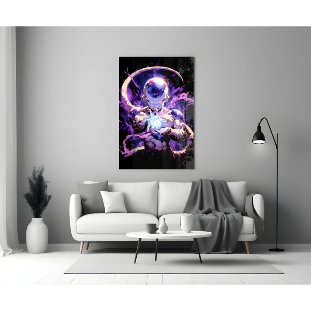 Frieza Dragon Ball Z Purple Energy Glow Glass Wall Art | Modern Wall Art Decor | vintageantiquesgifts.com