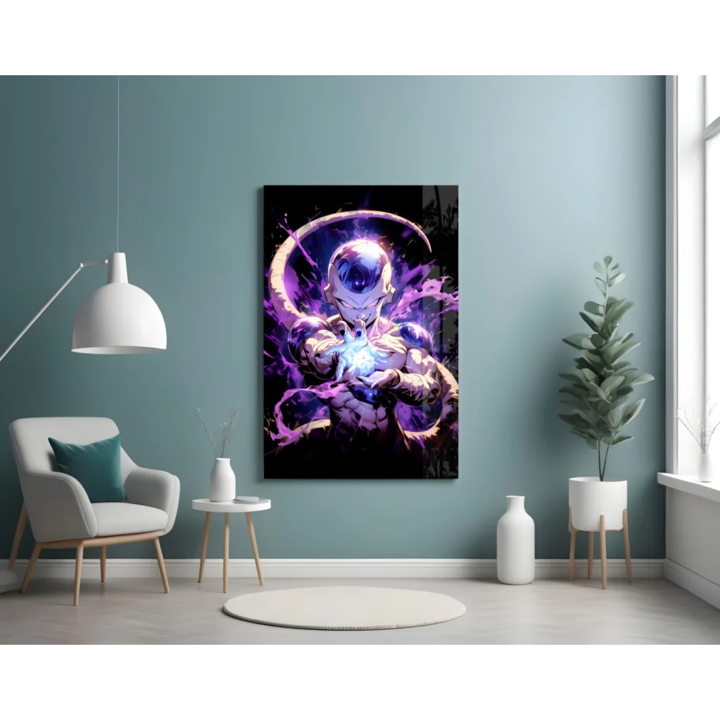 Frieza Dragon Ball Z Purple Energy Glow Glass Wall Art | Contemporary Home Wall Art | vintageantiquesgifts.com