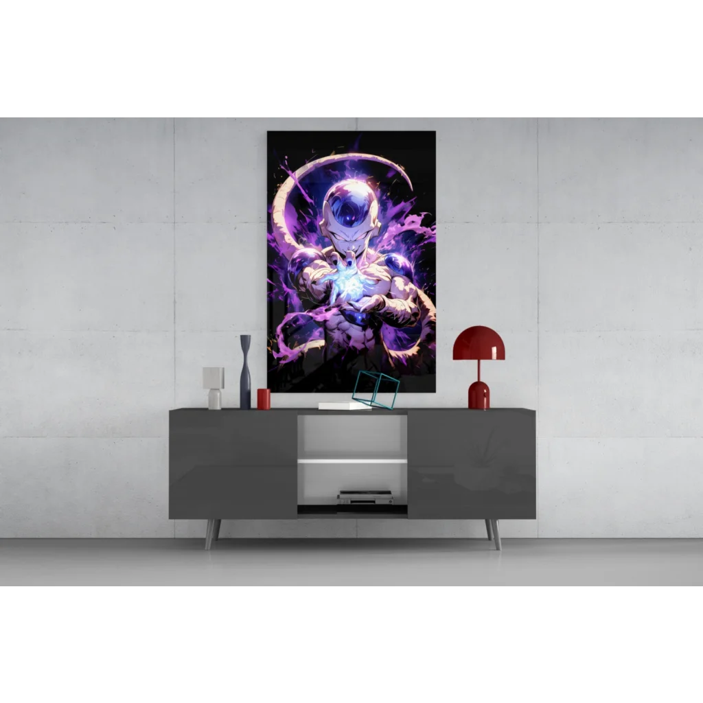 Frieza Dragon Ball Z purple energy glow glass wall art poster