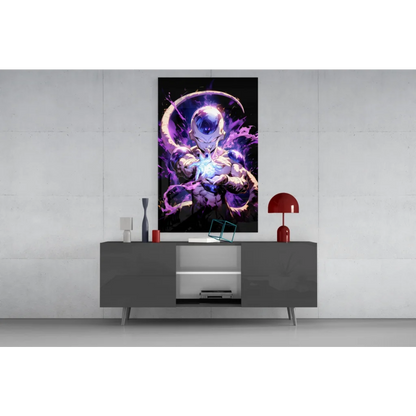 Frieza Dragon Ball Z purple energy glow glass wall art poster