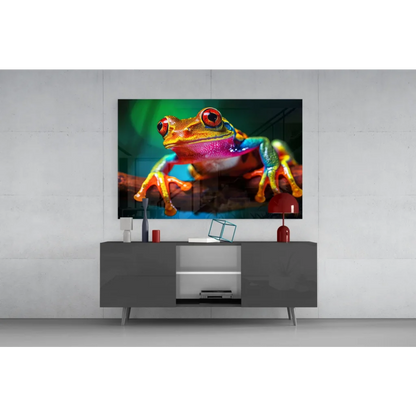 Vibrant red-eyed tree frog glass wall art canvas print