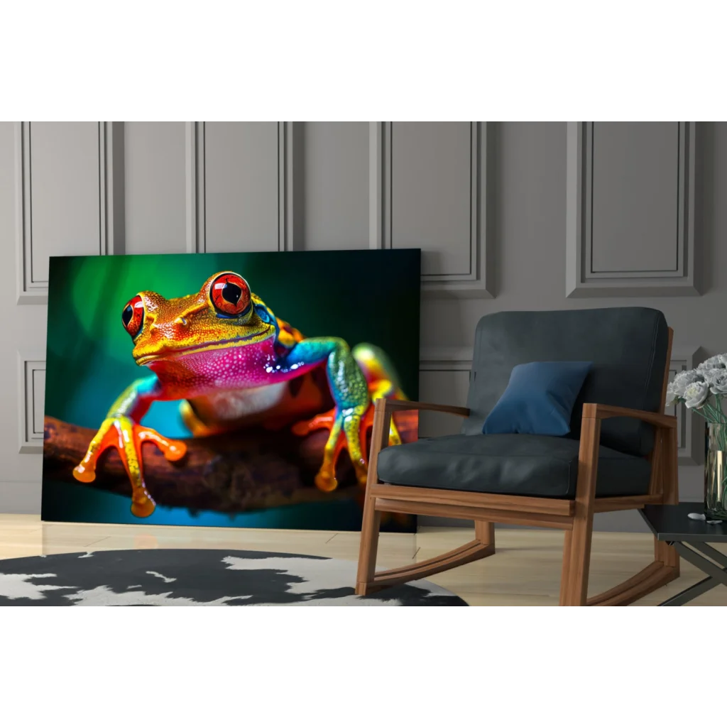Vibrant red-eyed tree frog glass wall art canvas print