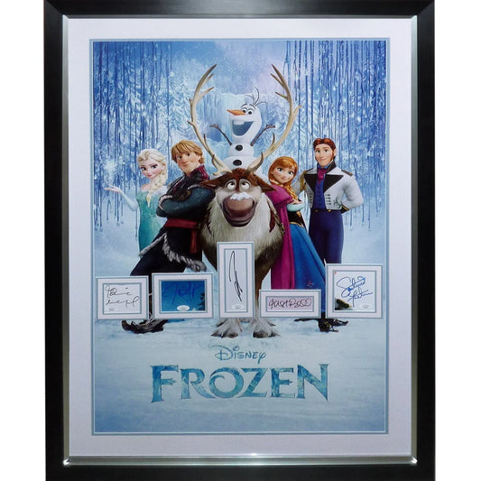Deluxe framed Frozen movie poster with cast autographs in snowy scene