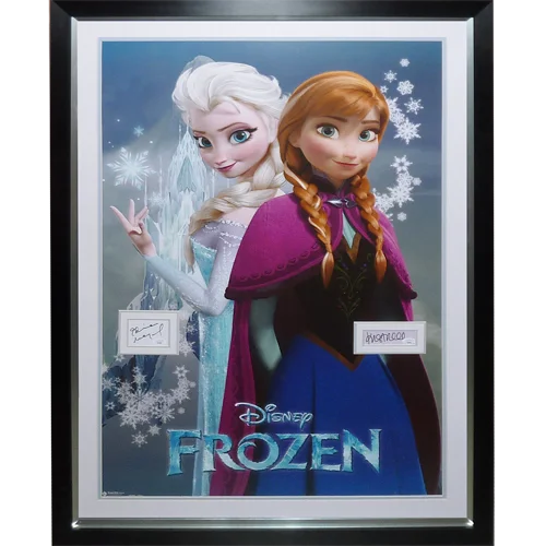 Signed Frozen movie poster by Idina Menzel in black frame