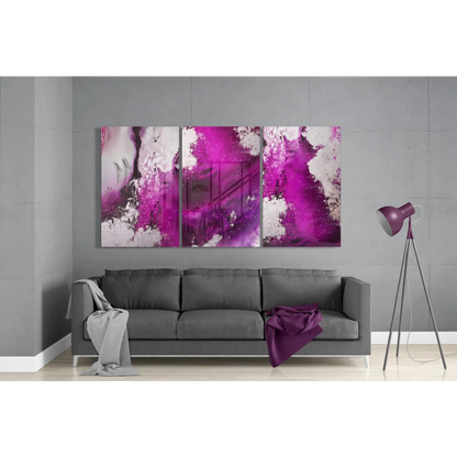 Vibrant magenta and white glass wall art triptych set