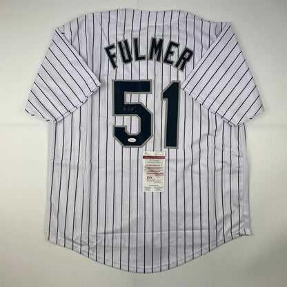 White pinstriped custom jersey with Fulmer 51 autographed for sports collectors