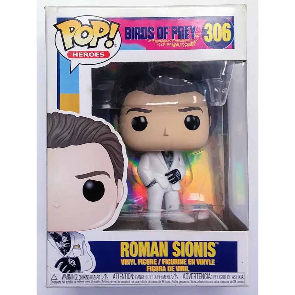 White vinyl Funko Pop Roman Sionis figure in suit with black eyes and hair