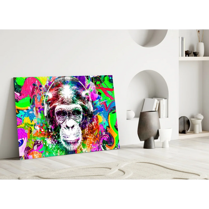 Funky Monkey wall art canvas with headphones and graffiti style