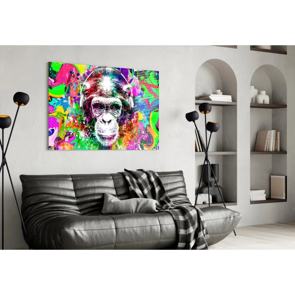 Funky Monkey Canvas Wall Art with Glasses and Vibrant Colors