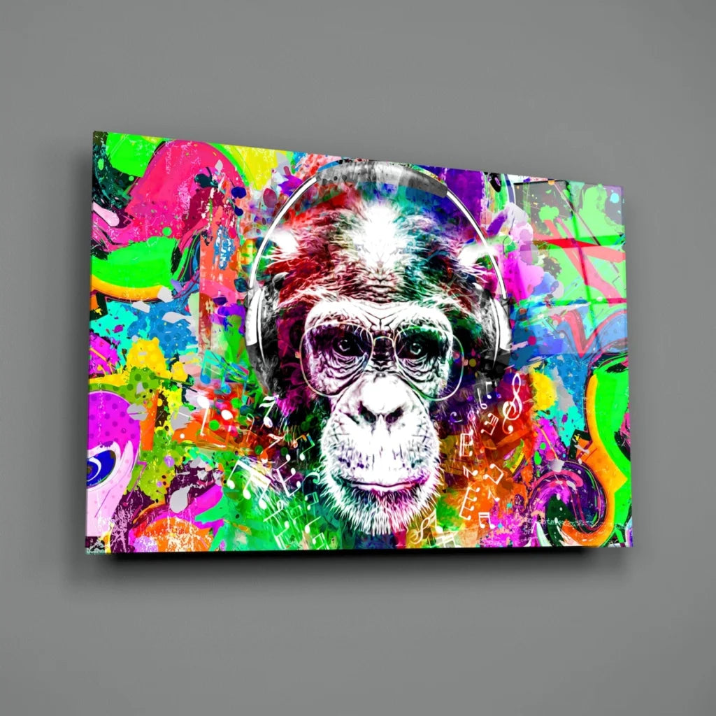 Funky Monkey wall art canvas with headphones, glasses, graffiti style