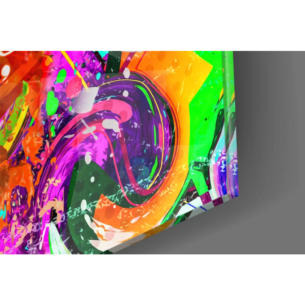 Vibrant neon abstract Funky Monkey wall art canvas with graffiti headphones