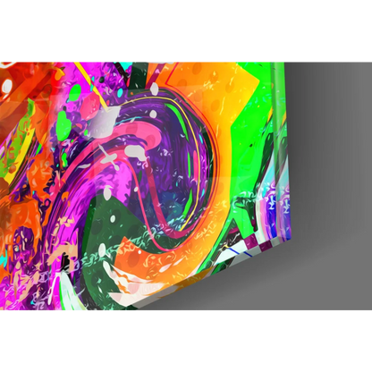 Vibrant neon abstract Funky Monkey wall art canvas with graffiti headphones