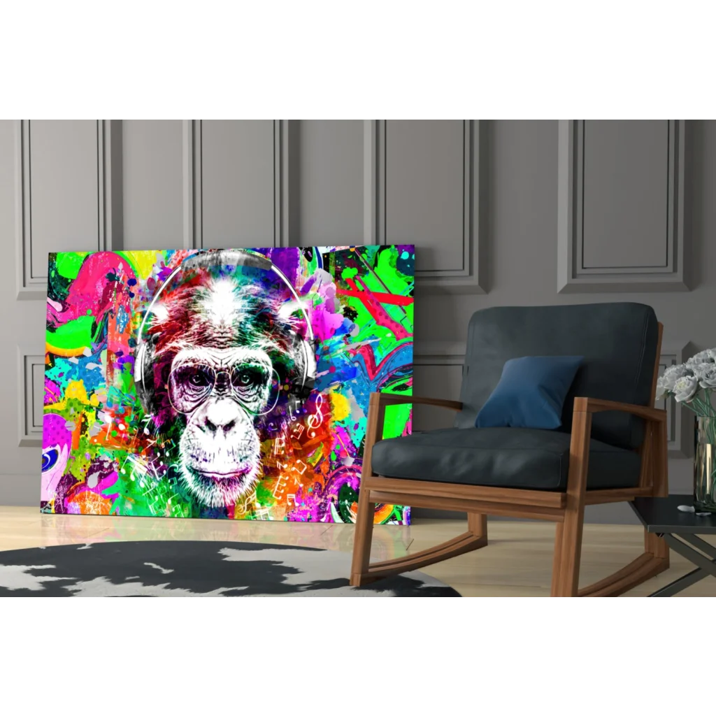 Funky Monkey wall art canvas with sunglasses, headphones, vibrant graffiti colors
