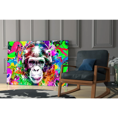 Funky Monkey wall art canvas with sunglasses, headphones, vibrant graffiti colors