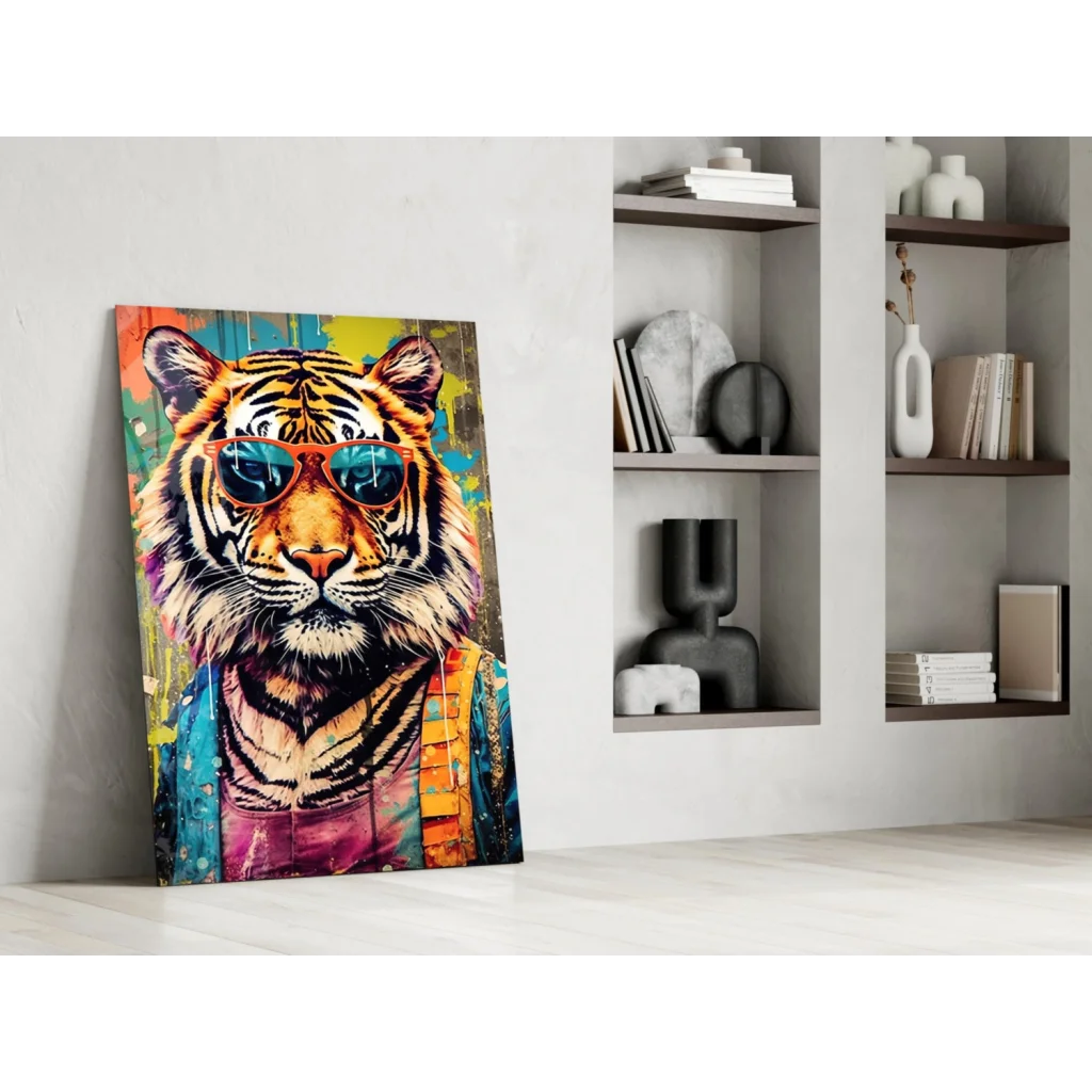 Funky Tiger in Shades colorful canvas wall art print