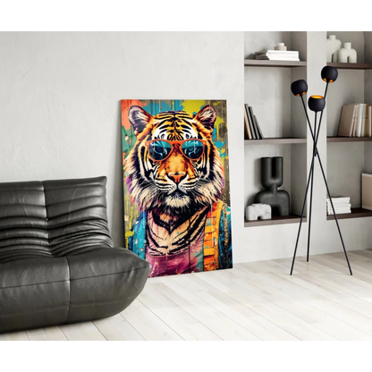 Funky Tiger in Shades colorful canvas wall art print
