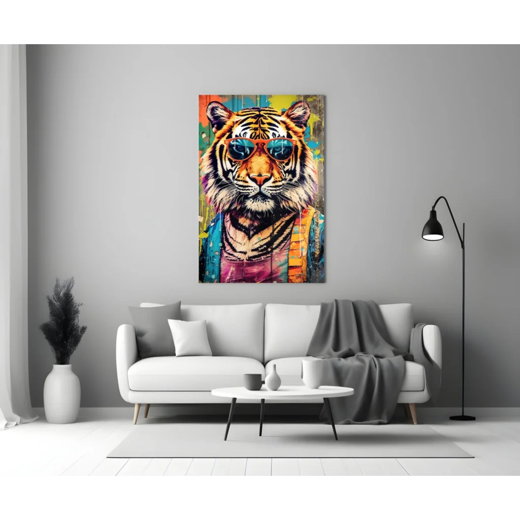 Funky Tiger in Shades colorful canvas wall art with sunglasses