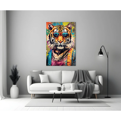 Funky Tiger in Shades colorful canvas wall art with sunglasses