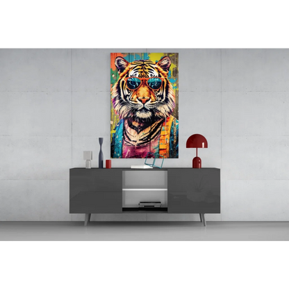 Funky Tiger in Shades colorful canvas wall art with sunglasses