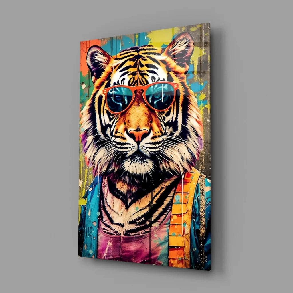 Funky Tiger in Shades canvas wall art print with sunglasses