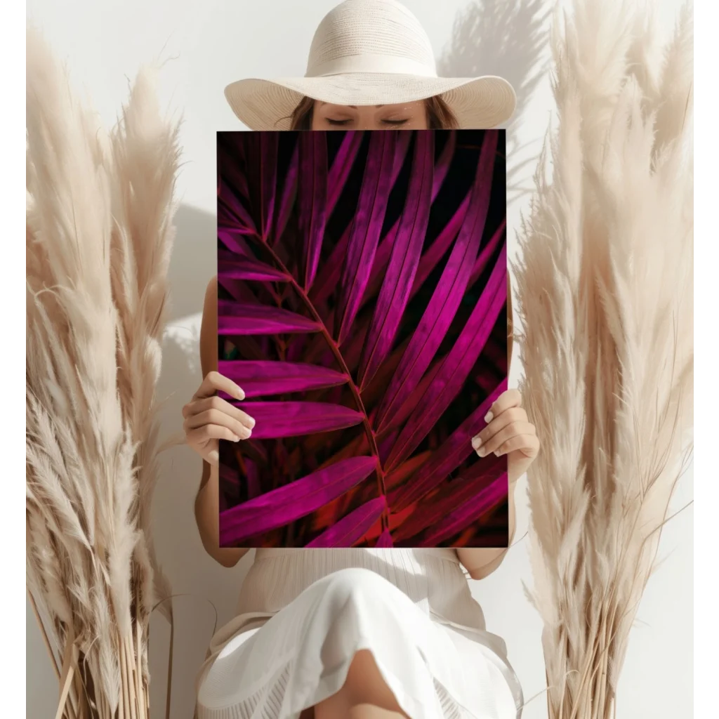 Vibrant Magenta Palm Leaf Insigne Aluminum Prints | Contemporary Home Wall Art | vintageantiquesgifts.com