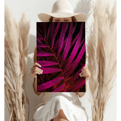 Vibrant Magenta Palm Leaf Insigne Aluminum Prints | Contemporary Home Wall Art | vintageantiquesgifts.com