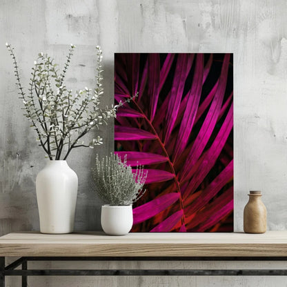 Vibrant Magenta Palm Leaf Insigne Aluminum Prints | Glass Wall Art Print | vintageantiquesgifts.com