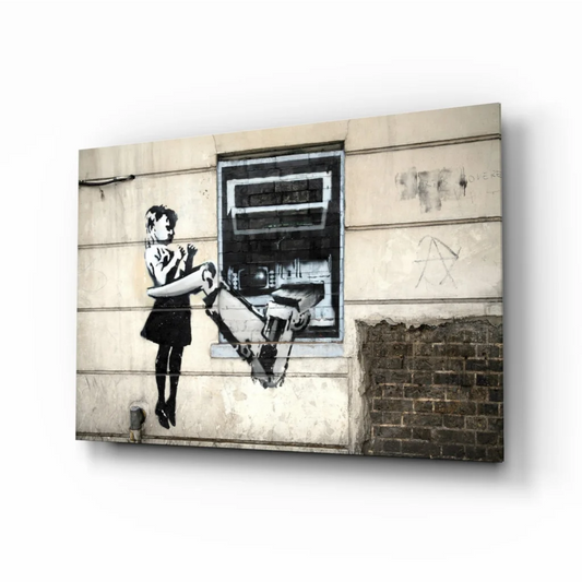 Street Art Girl ATM Canvas Wall Art Print Black and White | Insigneart USA | vintageantiquesgifts.com