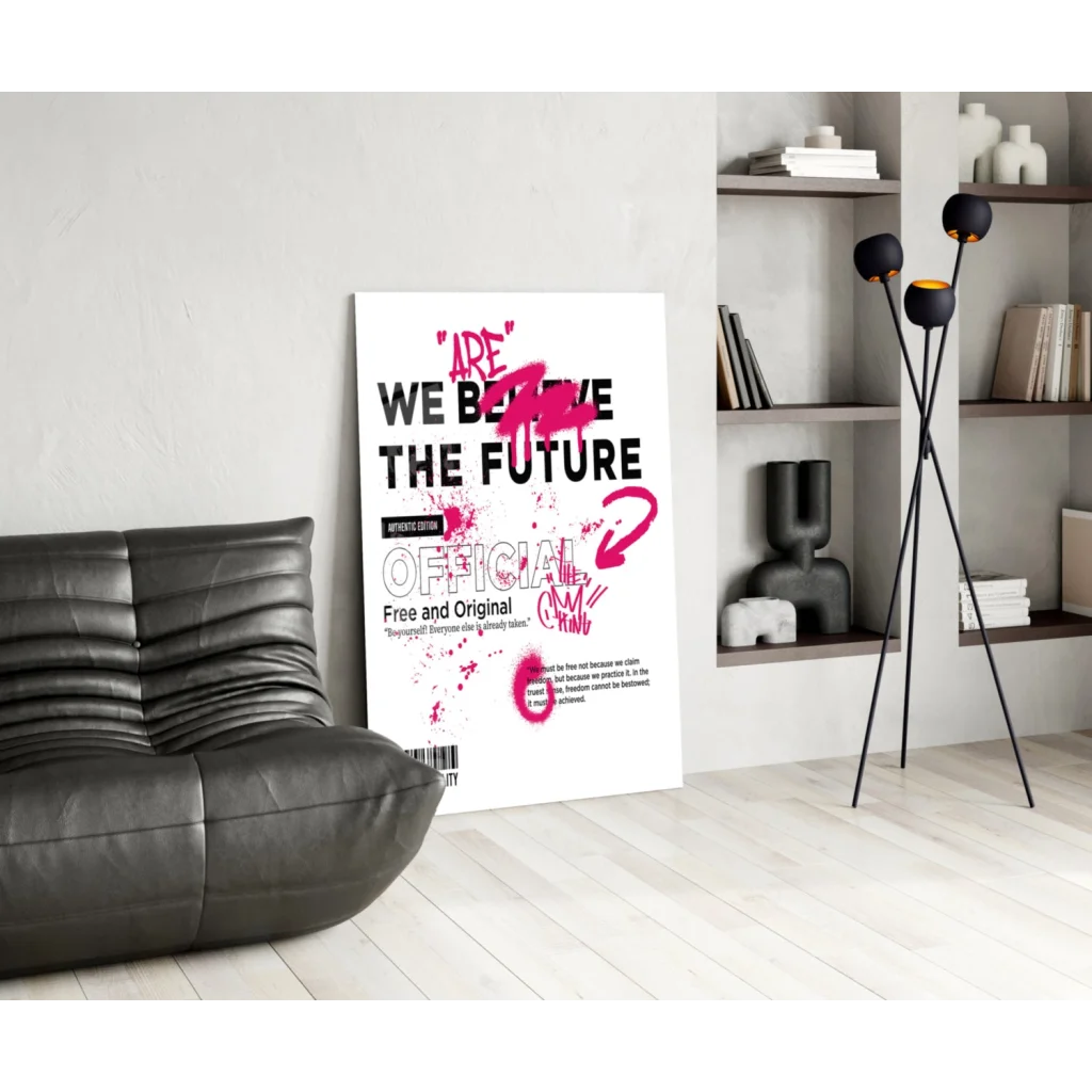 White Bold Pink Graffiti Future Wall Art Canvas Poster