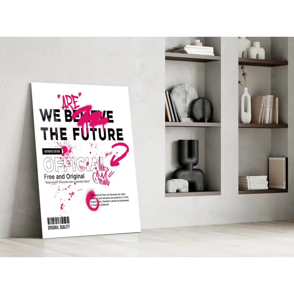 Bold Pink Graffiti Future wall art poster with splattered paint accents
