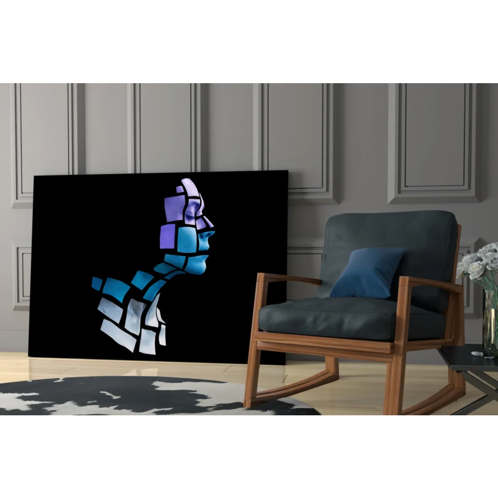 Blue and white mosaic glass wall art portrait canvas
