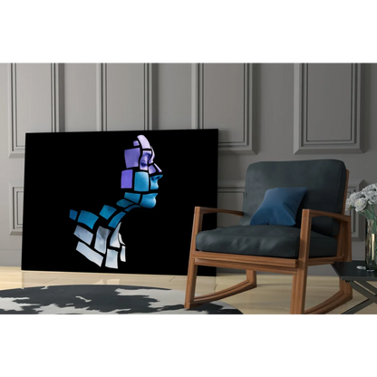 Blue and white mosaic glass wall art portrait canvas
