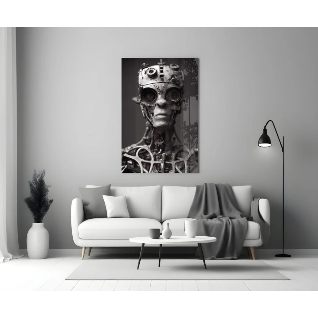 Steampunk Robot Head Glass Wall Art Canvas Print | Modern Wall Art Decor | vintageantiquesgifts.com