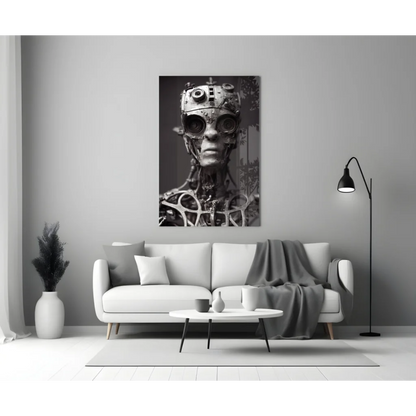 Steampunk Robot Head Glass Wall Art Canvas Print | Modern Wall Art Decor | vintageantiquesgifts.com