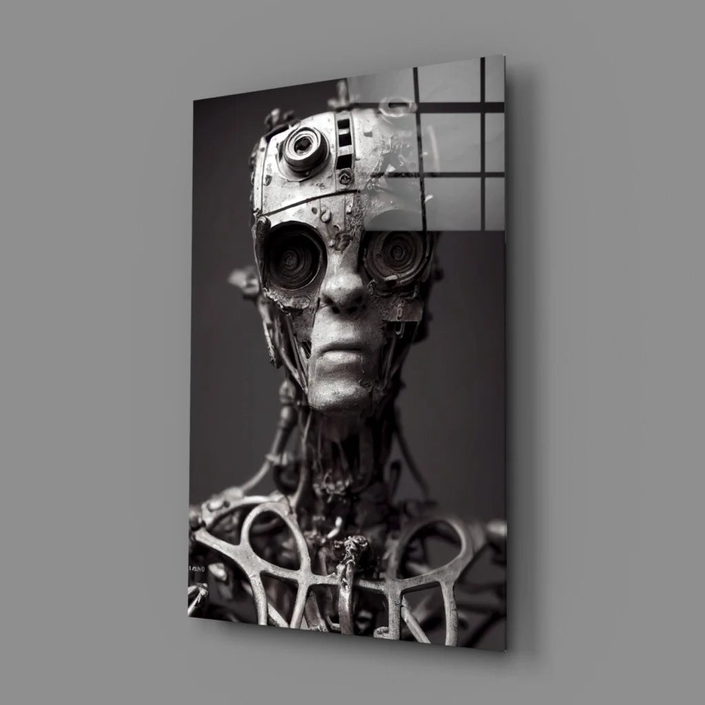 Steampunk Robot Head Glass Wall Art Canvas Print | Glass Wall Art Print | vintageantiquesgifts.com
